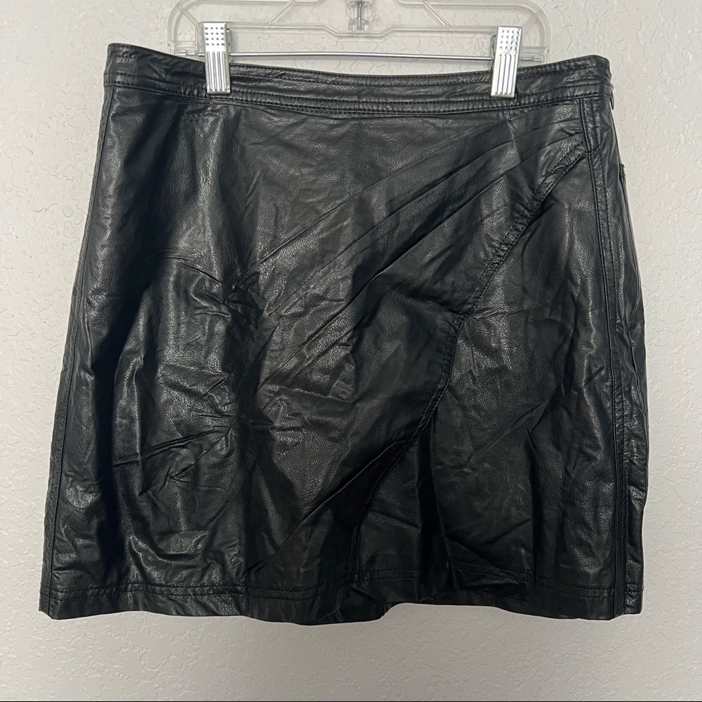 Free People Women's Fake Out Wrap Skirt Black Faux Leather NWOT Size 10 Boho
